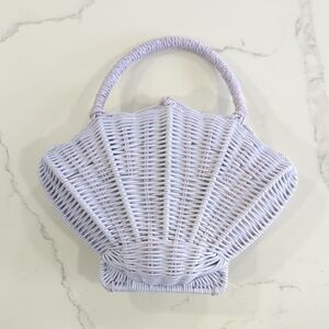 Ann Taylor Lavender Woven Wicker Shell Purse with Top Handle And Gold Strap